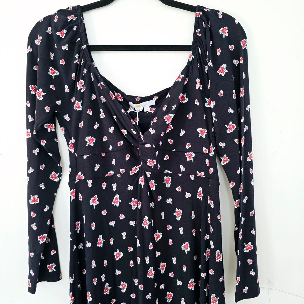 New Boden Sweetheart Midi Dress Long Sleeves Floral Black Red Women's Size 8 - Picture 6 of 12